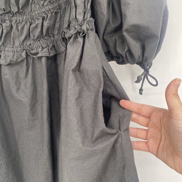 House Of Harlow 1960 Black Puff Sleeve Square Neck Peasant Mini Dress Size M - Picture 11 of 16